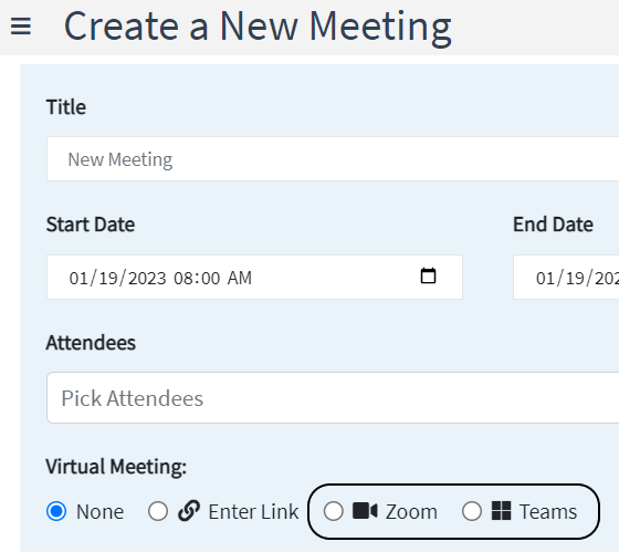 Create Meeting with Teams or Zoom Link
