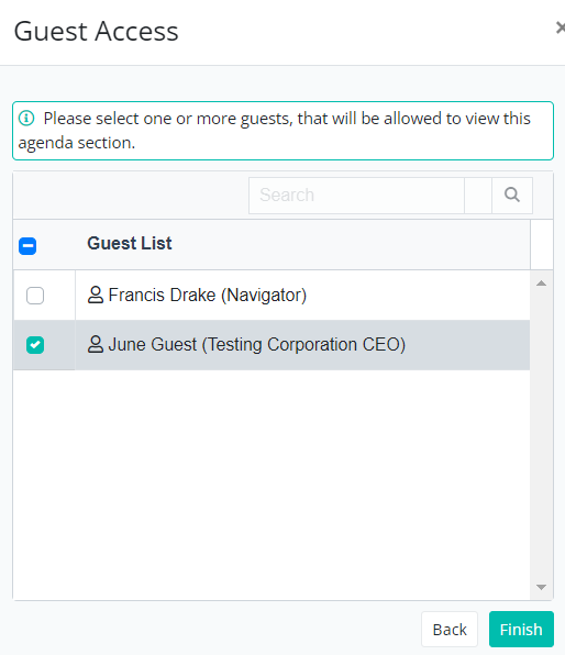 Granting guest access to an agenda section
