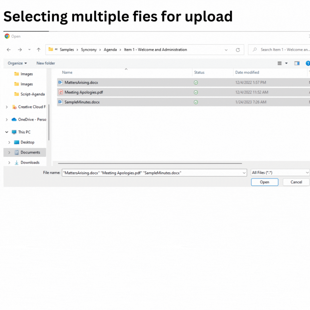 Selecting multiple files at once for upload