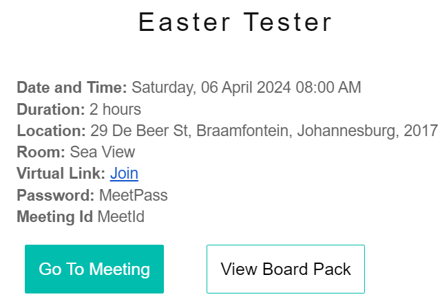 Meeting Invitation Email details